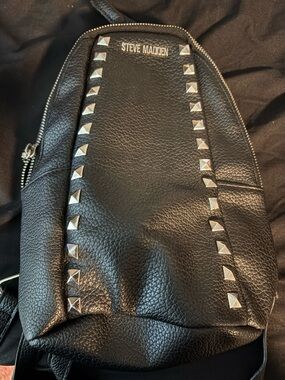 Steve Madden Black Logo-Print Mini Backpack